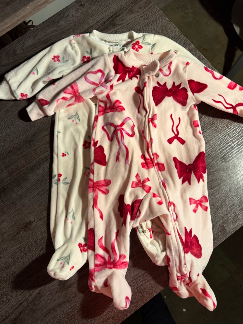 Cozy Bow-Print & Cute Floral Print Footed One-Piece Pajamas-